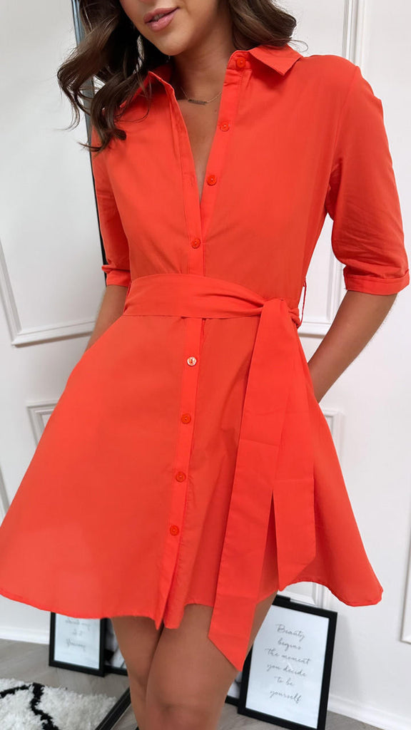 CC Martha Orange Flared Shirt Dress 