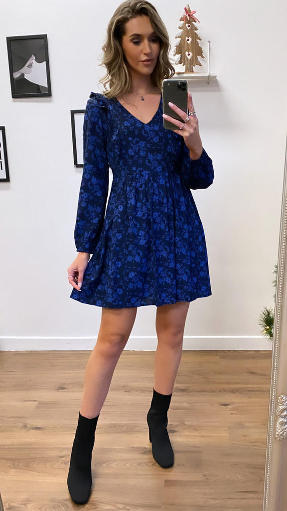 CC Ramona Black & Blue Floral Mini Dress 