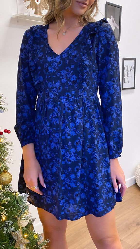 CC Ramona Black & Blue Floral Mini Dress 