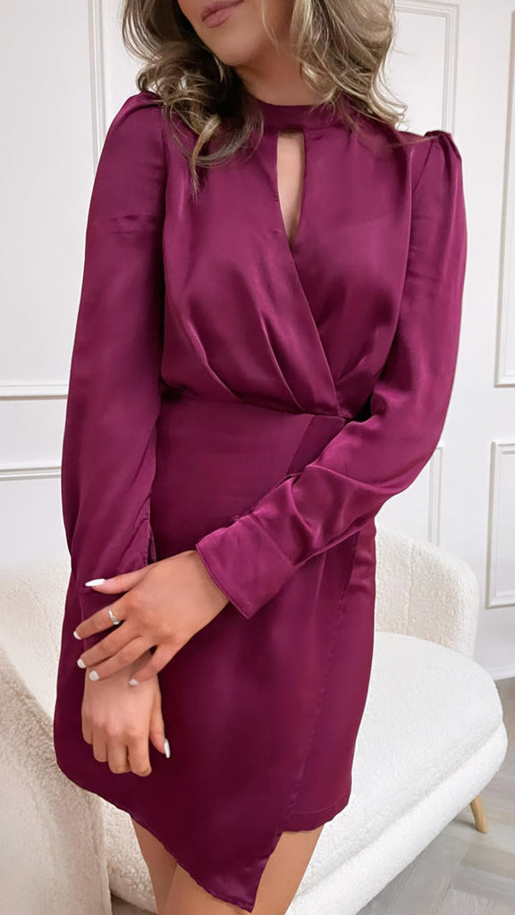 CC Sheila Burgundy Keyhole Satin Mini Dress 
