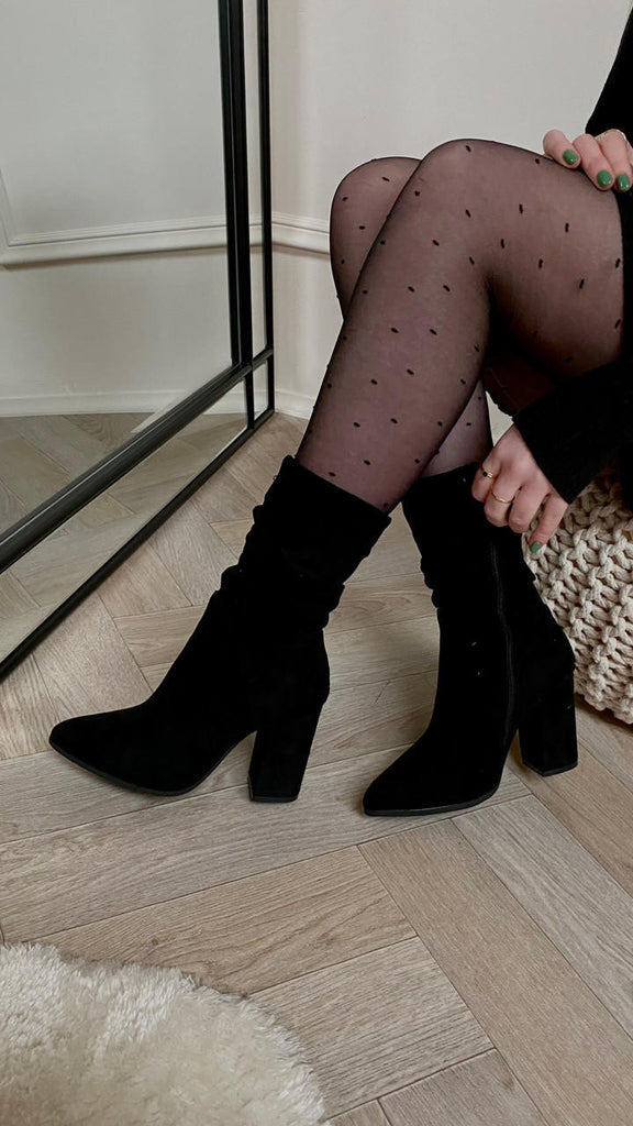 CC Winona Black Ruched Ankle Boots 