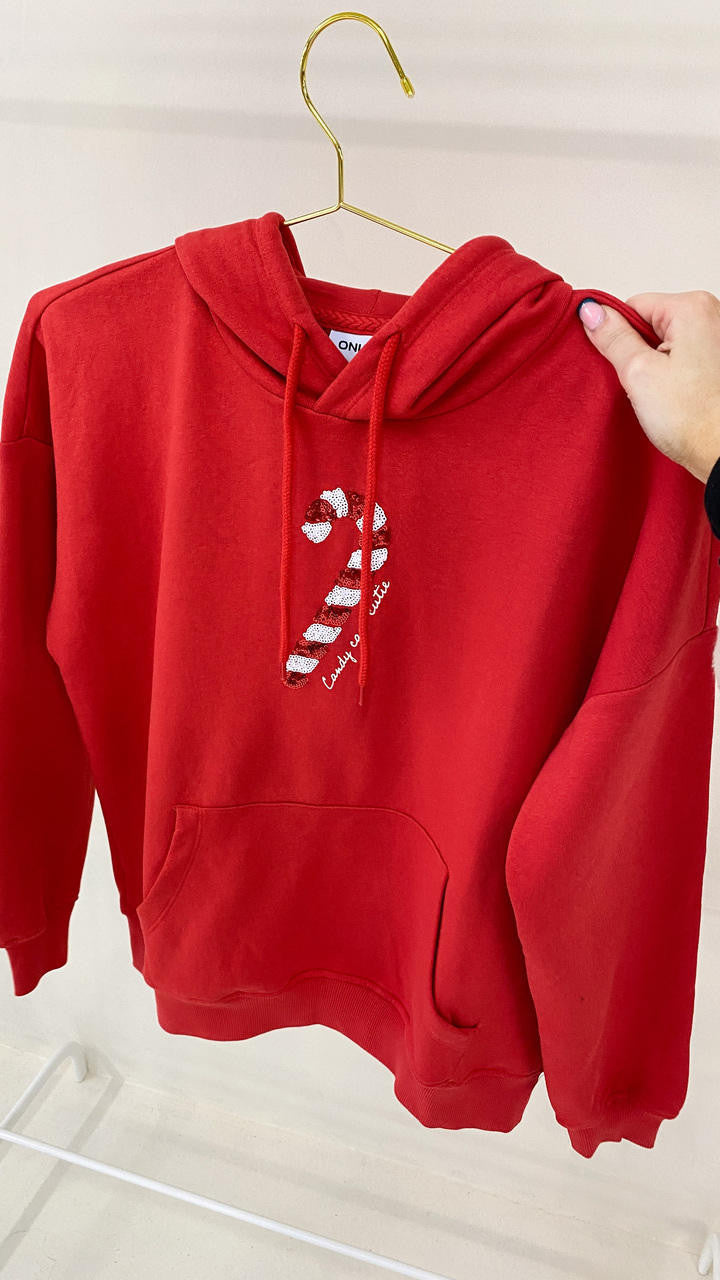 Get That Trend Only Red Candy Cane Cutie Hooded Christmas Sweatshirt