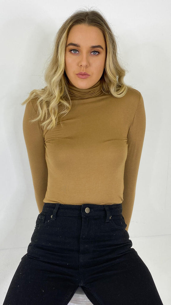 Only Life Brown Turtle Neck Top
